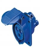Spina industriale HP IP44 da 16A per uso esterno, certificata PR.INC.10 con 2 prese elettriche da 230V e protezione da sovraccarico, resistente alle intemperie.